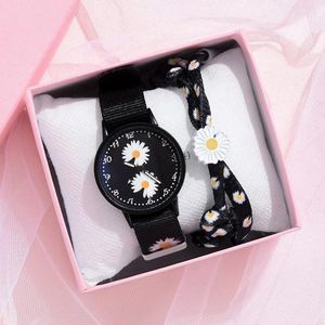 Relógios de punho 2023 Flores femininas Flowers Nylon Ratches Ladies Casual Round Analog Quartz Mulheres Relógio