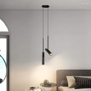 Pendant Lamps Nordic Modern Black Chandelier LED Concise Light For Bedroom Bedside Reading Bar Coffee Hanging Lamp Adjustable Angle