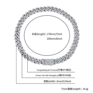 6mm Hip Hop Küba Bağlantı Zinciri Bilezik Bahar Tokalı Körfez Zincirleri Bileklikler Bilek Bantları Buzlu Bilek Takı Miami Bijoux Kristal Aksesuarlar Erkek Kadınlar