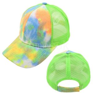 Cappelli a coda di cavallo tie-dye 6 colori Mesh Hollow Messy Bun Berretto da baseball Cappello da camionista Cappellini estivi DD327