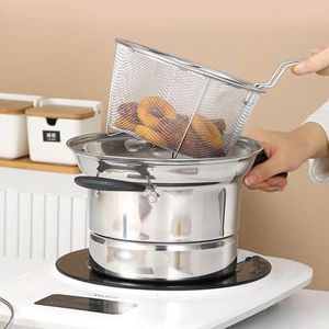 Pans Stainless Steel Steamer Pasta Pot Chip Basket Lid Stockpot Fry Saucepans Single Handle Small Deep Fryer