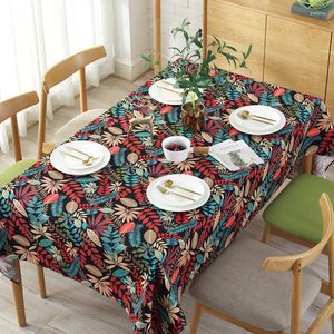 Table Cloth Tropical Rain Forest Plant Canvas Tablecloth Black Background Color Leaf Cotton And Linen Art Tea Cover