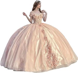 Damen-Quinceanera-Kleider aus bauschigem Tüll, schulterfrei, süße 15-Kleider mit Schleppe, herzförmiges Spitzen-Ballkleid