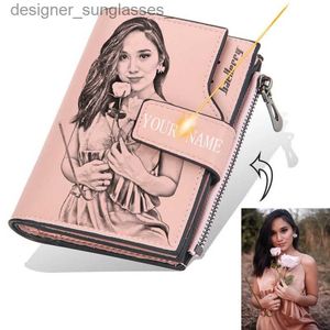 Money Clips Personalized Photo Name Wallet for Men And Women PU Leather Short Tri-fold Zipper Coin Pocket Retro High Cacity Purse GiftL231120