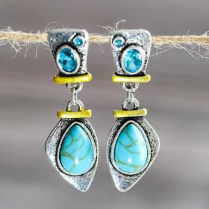 Dangle Küpeler Avize Vintage Tibet Gümüş Renk Turquoises Küpe Kadınlar İçin Mavi Taş Zinciri Boho Takı 2023 O3d264