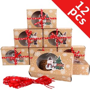 Geschenkpapier, 12 Packungen Weihnachtsplätzchenschachteln mit Fenster, Kraftbäckerei, Ölpapier und Bänder, Cupcake für Partygeschenke 231120