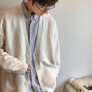 Camisolas masculinas Homens Cardigan Outono Masculino Outwear Mens V-Pescoço Argyle Japonês Na Moda All-Match Casual Oversized Loose Sweater