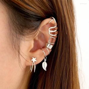 Brincos traseiros estrela cor prata orelha manguito de metal para mulheres conjunto de brincos sem piercing clipes joias da moda da moda