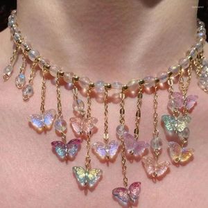 Chains Handmade Butterfly Necklace Women Romantic Sweet Colorful Beads Decoration Fashion Ins Style All-Match Jewelry Accessories 2023