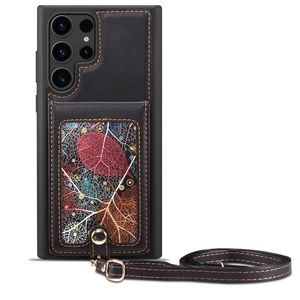 Crossbody Strap Graffiti Vogue Phone Case for iPhone 14 13 Pro Max Samsung Galaxy S23 Ultra S22 Plus Adjustable Lanyard Multiple Card Slots Leather Wallet Back Cover