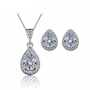 Necklace Earrings Set Water Drop CZ Wedding For Brides White Gold Color Earring Sets Parure Bijoux ASM019