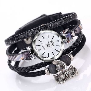 Armbanduhren Reloj Mujer Wach Für Damen Panzeruhr Handgewebte Eulen-Anhänger-Armbanduhr Hersteller Damen-Armbanduhr Vintage-Uhr W0420