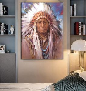 American Nature Indian Woman Wall Art Canvas Prints Woman With Feather Canvas målningar på väggen Dekorativa bilder CUADROS7364771