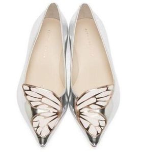 Sophia Webster Lady Patent LeatherButterfly Wings Embroidery Sharp Flat Shallow Women039s Single Shoes Size 3442silver4893809