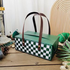 Gift Wrap 10pcs Pastry Dim Sum Green Lattice Packaging Paper Empty Box Festival Party Storage Cake Candy Packing Handle Boxes 231120