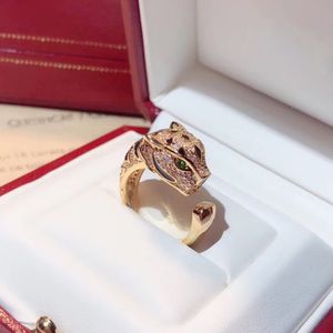 Pantthere Ring Man için Büyük Tasarımcı Leopard Head Elmas Emerald Gözlük Altın Kaplama 18k Açılış Tasarım Moda Klasik Stil Yıldönümü Hediyesi 009