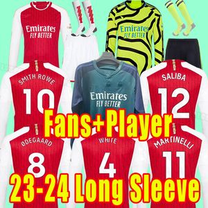 Hela uppsättningen 23 24 Soccer Jerseys Smith Rowe Saka Martinelli Tierney 2023 2024 Fotbollskjorta Men Odegaard Gunner G.Jesus Vieira Long Sleeve Home Away Third Fans Player