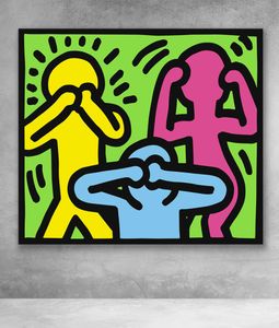 Wandkunst, modular, No Evil, Keith Haring, Drucke, Gemälde, Cartoon-Leinwand, Poster, Bilder, moderne Heimdekoration, Nachttisch-Hintergrund, 1328226