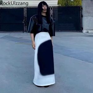 Юбки черная принт макси длинная белая юбка эластичная талия Harajuku сексуальная готика японская уличная мода Y2K Punk Hippie Юбки Midi Grunge P230420