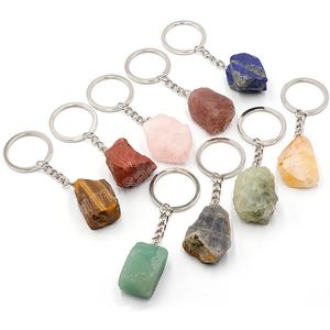 Reiki Natural Stone Keychains Irregular Ore Rock Crystal Quartz Charm Pendant Key Chain Amethysts Keychain for Women Car Bag