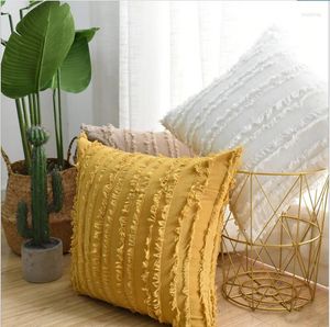 Pillow Yellow Beige Navy Grey Linen Cotton Decorative Case Tassles Floral Cover Sofa 30x50cm/45x45cm