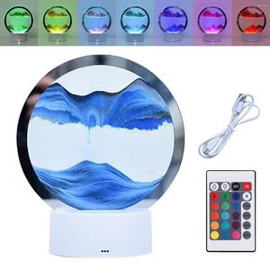 Night Lights USB 3D Sandglass Atmosphere Lamp Touch Moving Sand Painting Light Remote Control RGB Colorful Christmas Gift Holiday Party