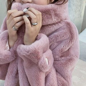 Women's Fur Faux Fur Faux Fur Coat Women Casual Korean Hoodies Furry Thick Bat Sleeved Warm Long Faux Rabbit Fur Jacket Loose Winter Coat Outwears 231118