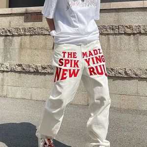 Men's Jeans European and American red letter printing casual retro high street trend hip-hop personalized street work pants for men 231118
