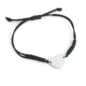 Charm Bracelets Women Adjustable Cord Black Red Color Rope Bracelet Mirror Heart Connector Stainless Steel Pendant