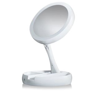 Kompakta speglar Fällbar USB -laddning eller batteriledd spegel Makeup White Vanity Cosmetic Mirror With Light 10X förstoringsbordspeglar 231120