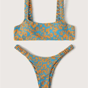 Womens Swimwear Sexy Micro Bikini Women Orange Leopard Push Up Padded Thong Swimsuit Female Cut Out Bathing Suit Swimwear Trajes De 230419