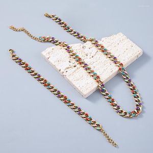 Länkarmband flödes sidokedja färg dropp armband rostfritt stål halsband bohemiska grossistgåvor smycken för kvinnor