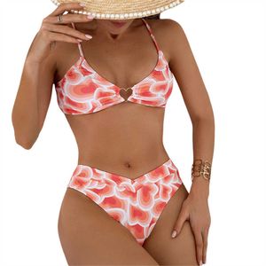 Yüzme Giyim Foohoostore Kadın Kalp Baskı Yastıklı Bikini Sütyen ve Elastik Kılavuzlar Plaj Giyim Mayo Takımını 2 PCS Bikinis Set Mayo Yüzme AA230419