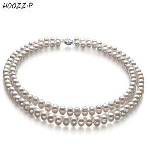 ペンダントネックレスHOOZZ.P REAL PEARL CHOKER NECKLACE White Natural Freshwater Cultured Pearl Double Necklace for Women Gift Pearl 6-7mm A231118