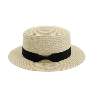 Wide Brim Hats Flat Top Straw Hat Fashionable All-match Cloth With Decorative Beach Women's Seaside Vacation Simple Sunshade