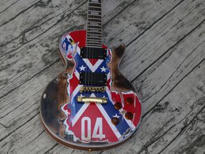 I lager zakk wylde 04 rebell flagga tung relik eld bränna elgitarr pickups gorver tuners guld hårdvara