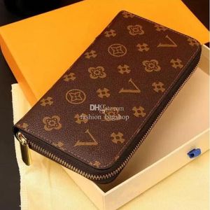 Designer women wallet PU Leather wallet High Quality single zipper wallets lady ladies long classical purse Plaid card holder 60017B1 with orange box