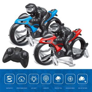 ElectricRC Car RC Stunt Motorcycle 2 In 1 Land Air 24GHz Flying Offroad Drone With 360 Rotation Drift Headless Model Motorbike 230419