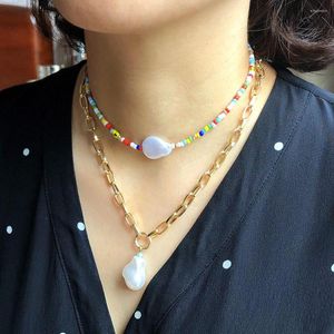 Choker Pearl Pendant Alloy Long Necklace For Women Bohemain Trendy Colorful Bead Strand Pärled Fashion Jewerly AM3239