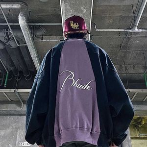 Дизайнерская одежда Толстовки Модные толстовки High Street Модный Rhude Cut Вышитый винтажный круглый вырез Черный свитер Пальто Мужская Ins Streetwear Пуловерная куртка