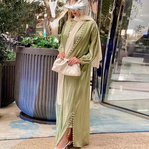 Etnik Giyim Müslüman Abaya Kadın Elbise 2 Parça Set Abayas Abiye Dubai Arapça İpek Saten Kimono Hırka Robe 2023 Eid Mubarak Islam