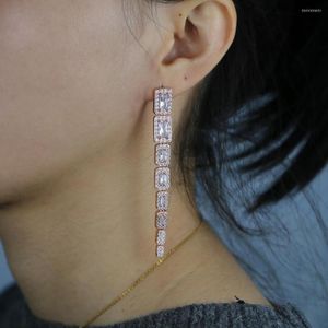 Dangle Earrings Rose Gold Color Cz Crystal Tassel For Women Bar Long Drop Earing Fashion Female Wedding Jewelry Wholesale