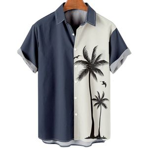 Мужские повседневные рубашки Гавайские летние 3D Кокосовое дерево, напечатанное для праздничных пляжных топов с коротким рукавом, негабаритная блузка 230420