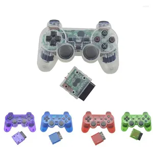 Kontrolery gier bezprzewodowy kontroler Bluetooth przezroczysty kolorowy gamepad dla wibracji Sony PS2 2.4G Control Plastation 2 joystick