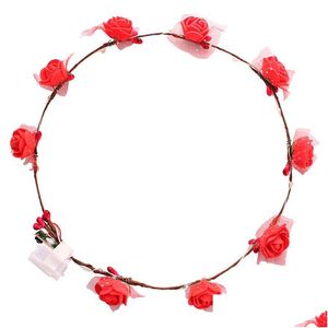 Flores decorativas grinaldas atacado festa brilhante grinalda colorf flor bandana feminino meninas led light up hairband guirlandas gota de dhonm