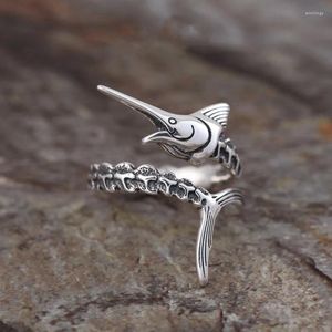 Anéis de cluster Ventfille 925 Sterling Silver Fish Bone Anel para Mulheres Homem Cauda Originalidade Design Moda Jóias Presente de Aniversário Drop