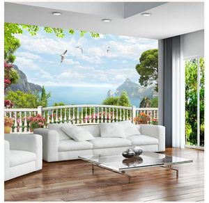 Duvar Kağıtları Özel 3D PO Duvar Kağıdı Duvar Halkı Avrupa Tarzı Pencere Balkon Deniz Mural TV Arka Plan Ev Dekor