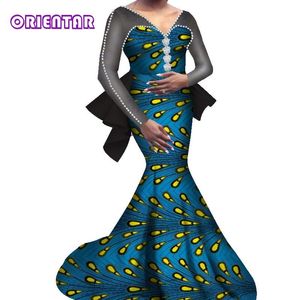 Roupas étnicas Roupas africanas para mulheres vestidos de manga comprida Bazin riche Anakra maxi Robe Party WY7583