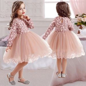 Flickans klänningar Flower Princess Dress for Girls Winter Long Sleeve Party Tutu Christmas Costume Children Barn 2 7 år Casual kläder 231118