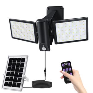 Lampada da parete per esterni Luce solare doppio lato 96led lampione da giardino lampione luce del sensore di movimento del paesaggio, luce di inondazione telecomandata pannello solare diviso cavo da 5 m a forma di mosca